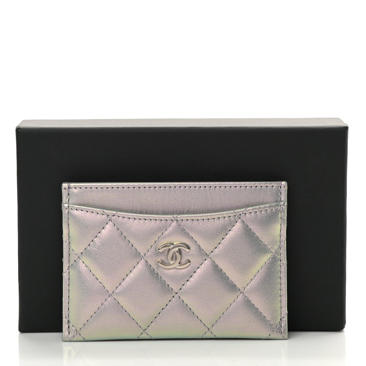 Iridescent Calfskin Quilted Card Holder Light Purple