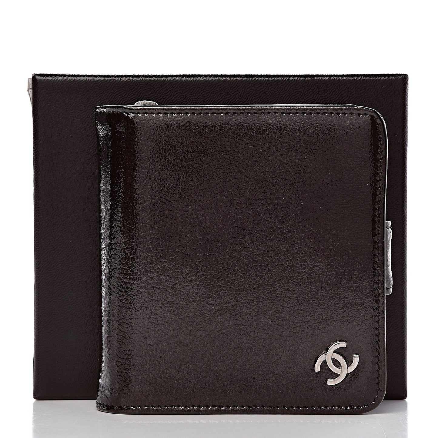 Patent Goatskin Compact French Wallet Brown