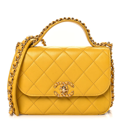 Chanel Lambskin Quilted Small Chain Infinity Top Handle Flap Yellow 1 of 10