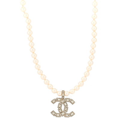 Chanel Pearl Crystal Baguette CC Short Necklace Gold 2 of 5