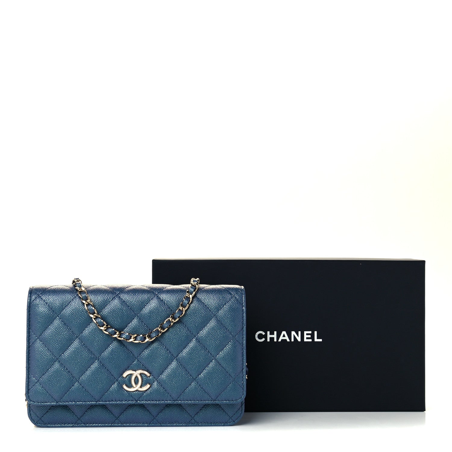 Chanel Iridescent Caviar Quilted Wallet On Chain WOC Dark Blue 10 of 10