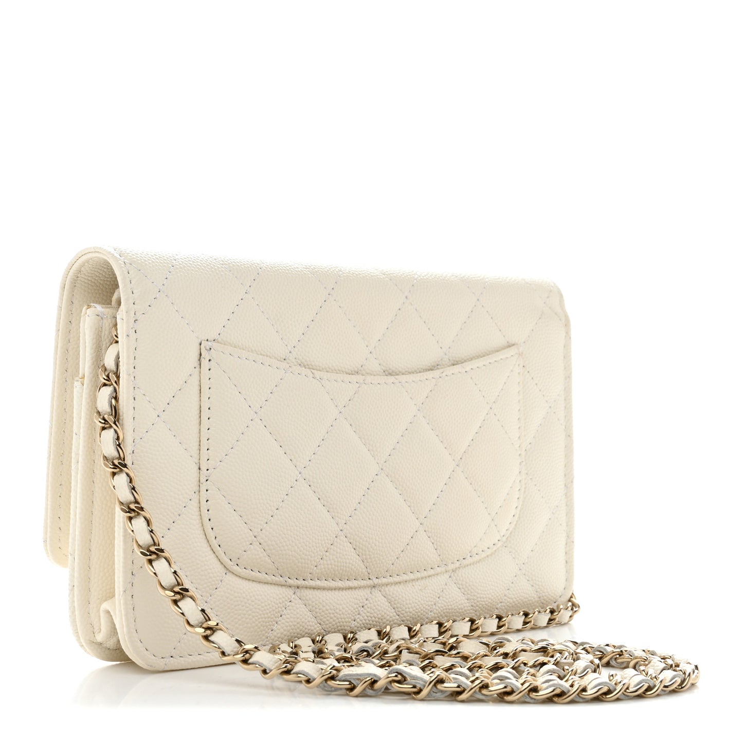Caviar Quilted Wallet on Chain WOC White