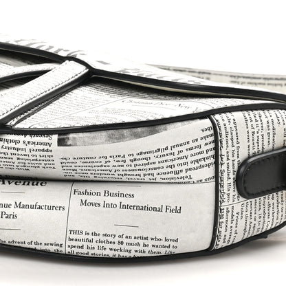 Christian Dior Calfskin Newspaper Printed Saddle Bag With Strap Black White 10 of 10