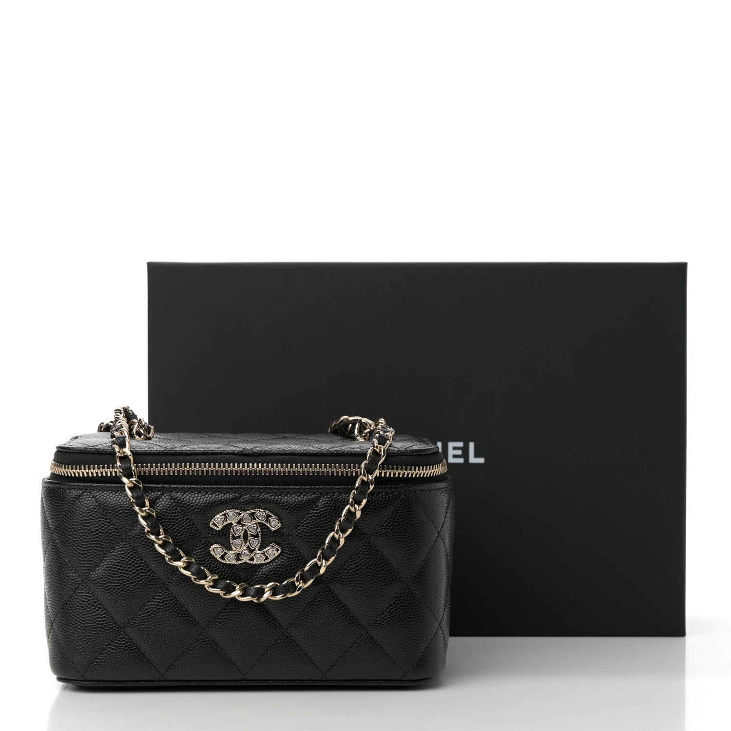 Chanel Caviar Quilted Crystal Hearts Small Vanity Case With Chain Black 12 of 12