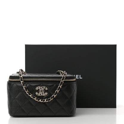 Chanel Caviar Quilted Crystal Hearts Small Vanity Case With Chain Black 12 of 12