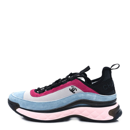 Chanel Fabric Suede CC Sneakers 40.5 Blue Beige Pink 1 of 8
