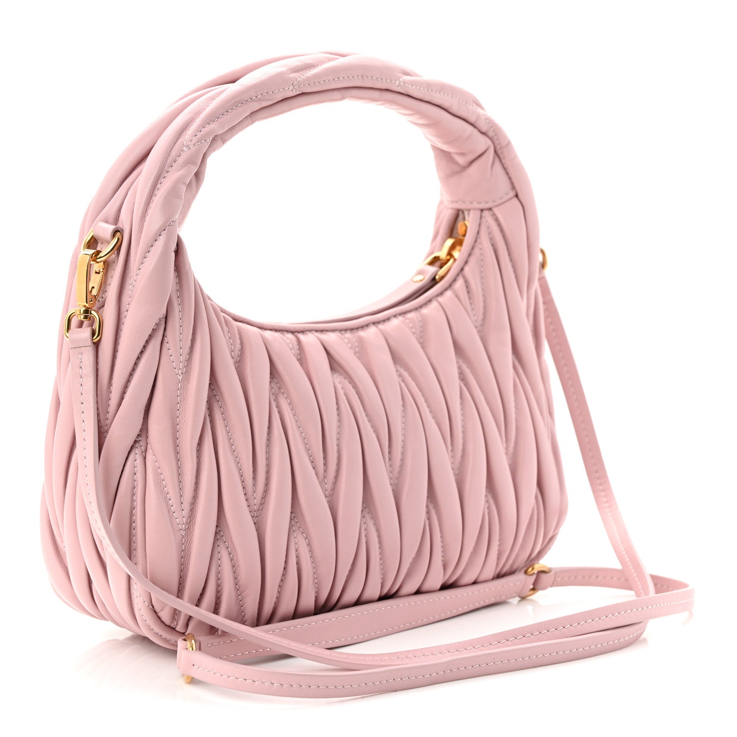 Miu Miu Nappa Matelasse Small Wander Hobo Alabastro 3 of 10