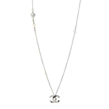 Chanel Baguette Crystal Pearl CC Necklace Silver Black 1 of 7