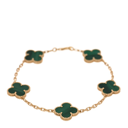 Van Cleef & Arpels 18K Yellow Gold Malachite 5 Motifs Vintage Alhambra Bracelet 1 of 3