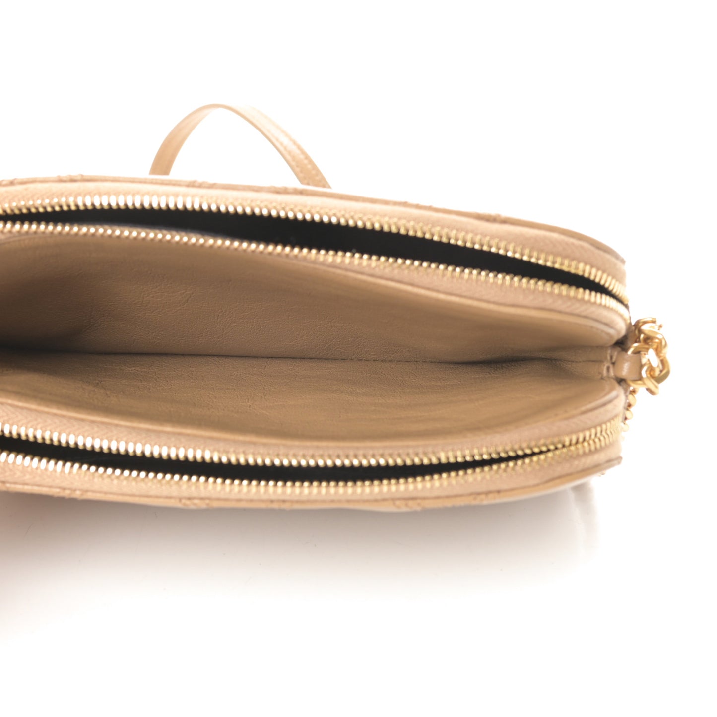 Grained Lambskin Quilted Mini Becky Double Zip Bag Natural Tan