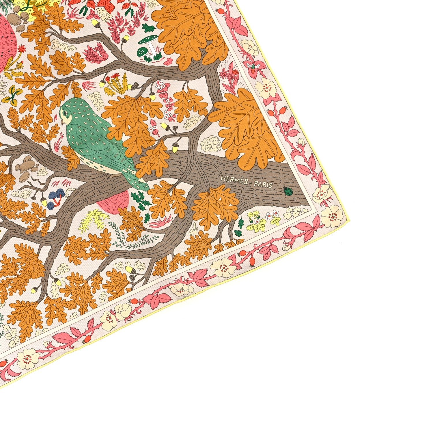 Hermes Silk Dans Les Bras De Selene Scarf 90 Vert Jaune Corail 3 of 5
