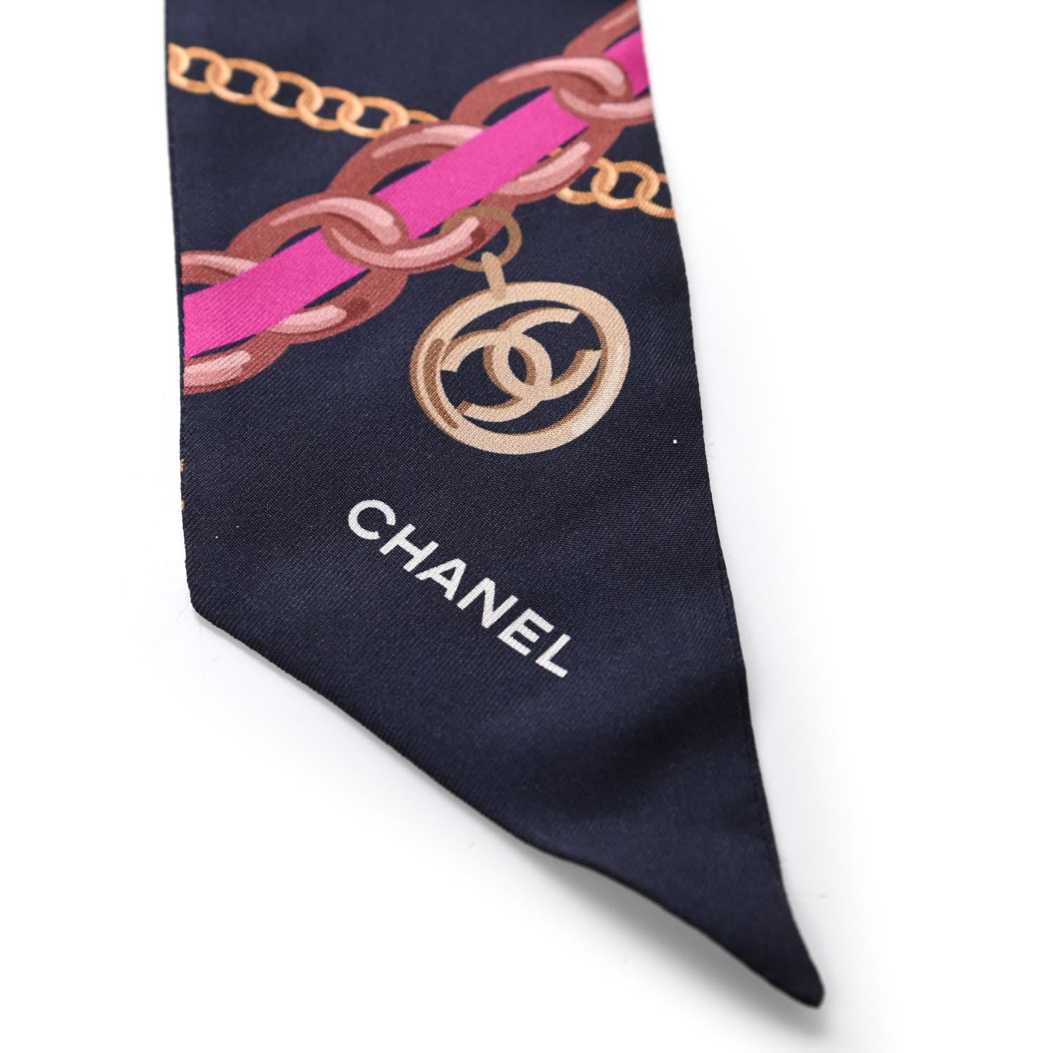 Chanel Silk Pearl CC Chain Slim Bandeau Scarf Navy Blue 2 of 4