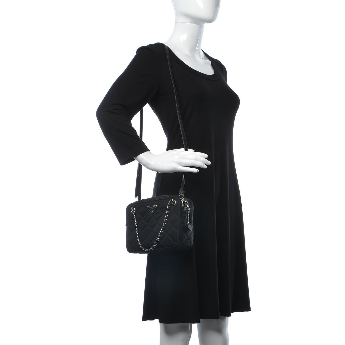 Nylon Tessuto Impuntu Quilted Bandoliera Crossbody Bag Black