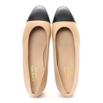 Chanel Lambskin Cap Toe CC Uniform Ballerina Flats 39.5 Beige Black 3 of 9
