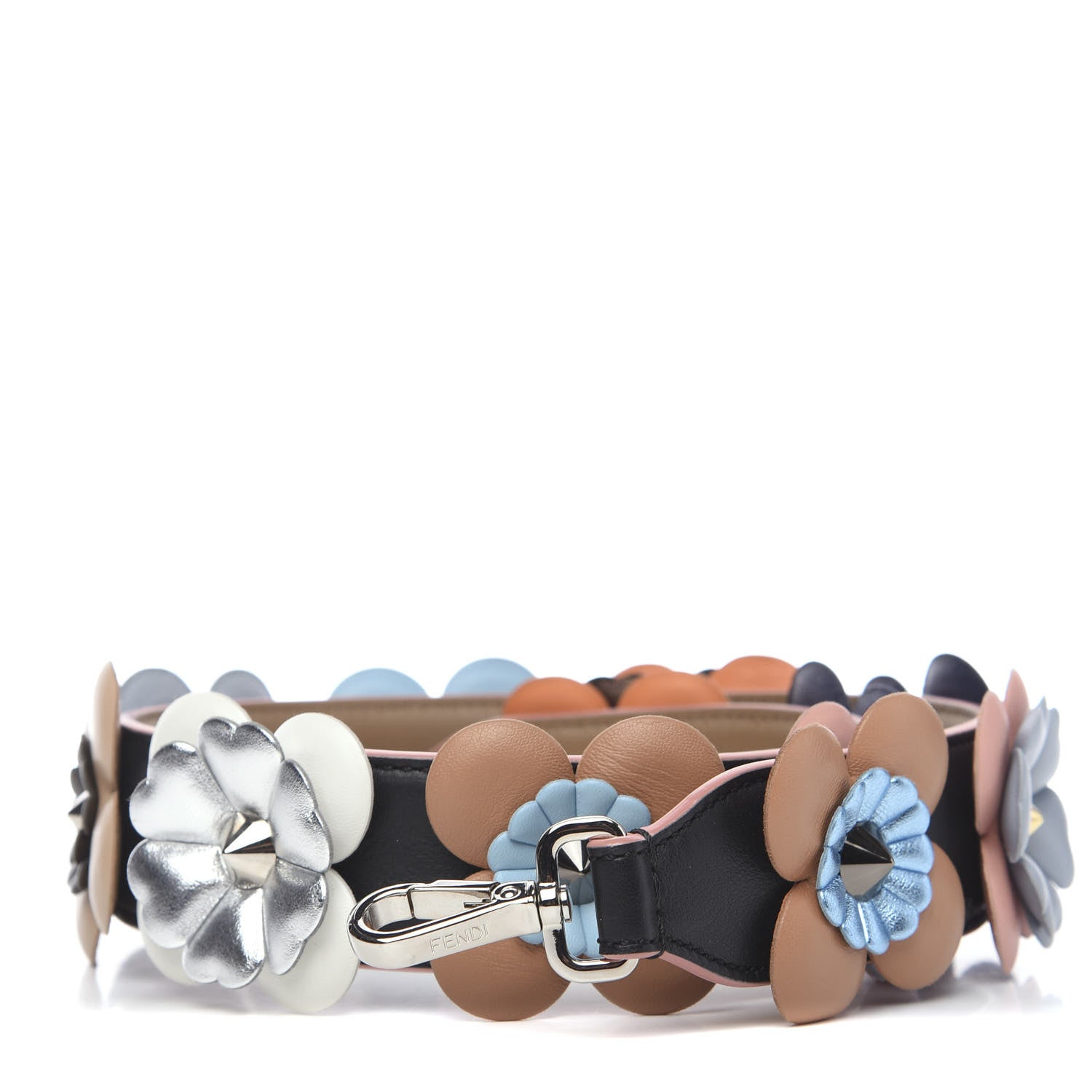 Fendi Vitello Dolce Flowerland Bi-Color Studded Strap You Black Sand Multicolor 1 of 7