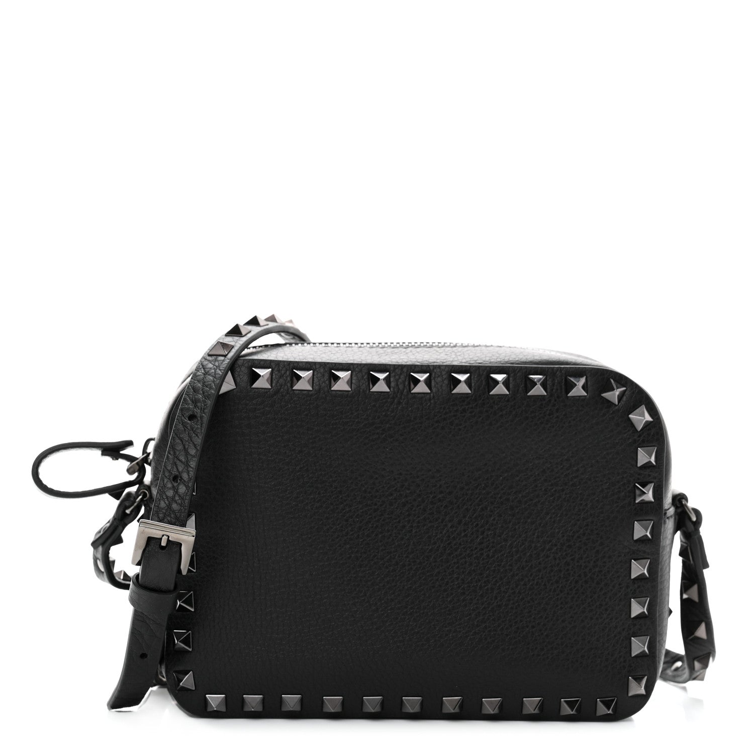 Valentino Garavani Pebbled Calfskin Rockstud Camera Crossbody Bag Black 1 of 10