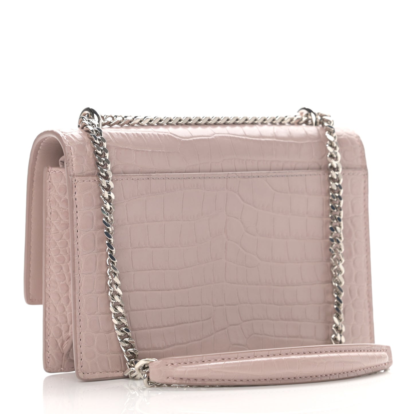 Calfskin Crocodile Embossed Monogram Sunset Chain Wallet Marble Pink