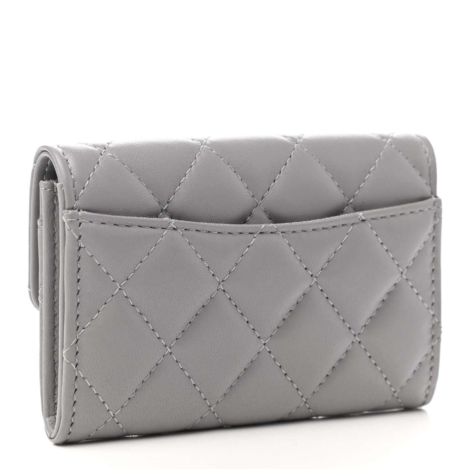 Chanel Lambskin Quilted Flap Card Holder Wallet Grey 3 of 9