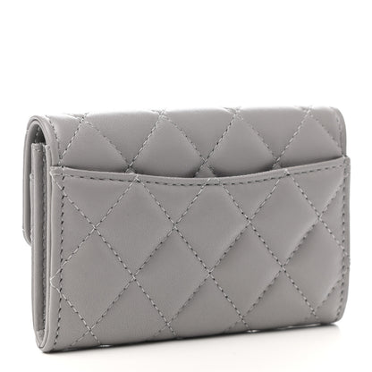 Chanel Lambskin Quilted Flap Card Holder Wallet Grey 3 of 9