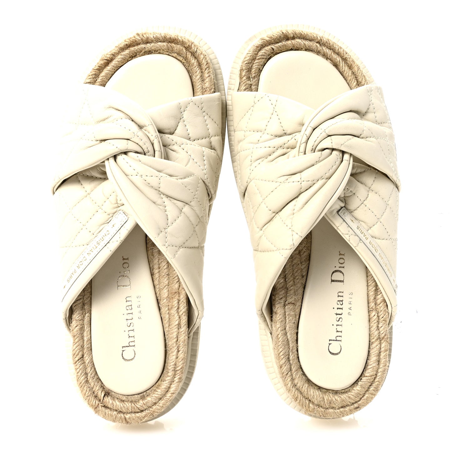 Calfskin Cannage Dtwist Espadrille Platform Sandals 36 White