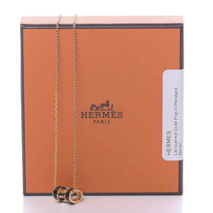 Hermes Lacquered Gold Pop H Pendant Necklace Black 7 of 7