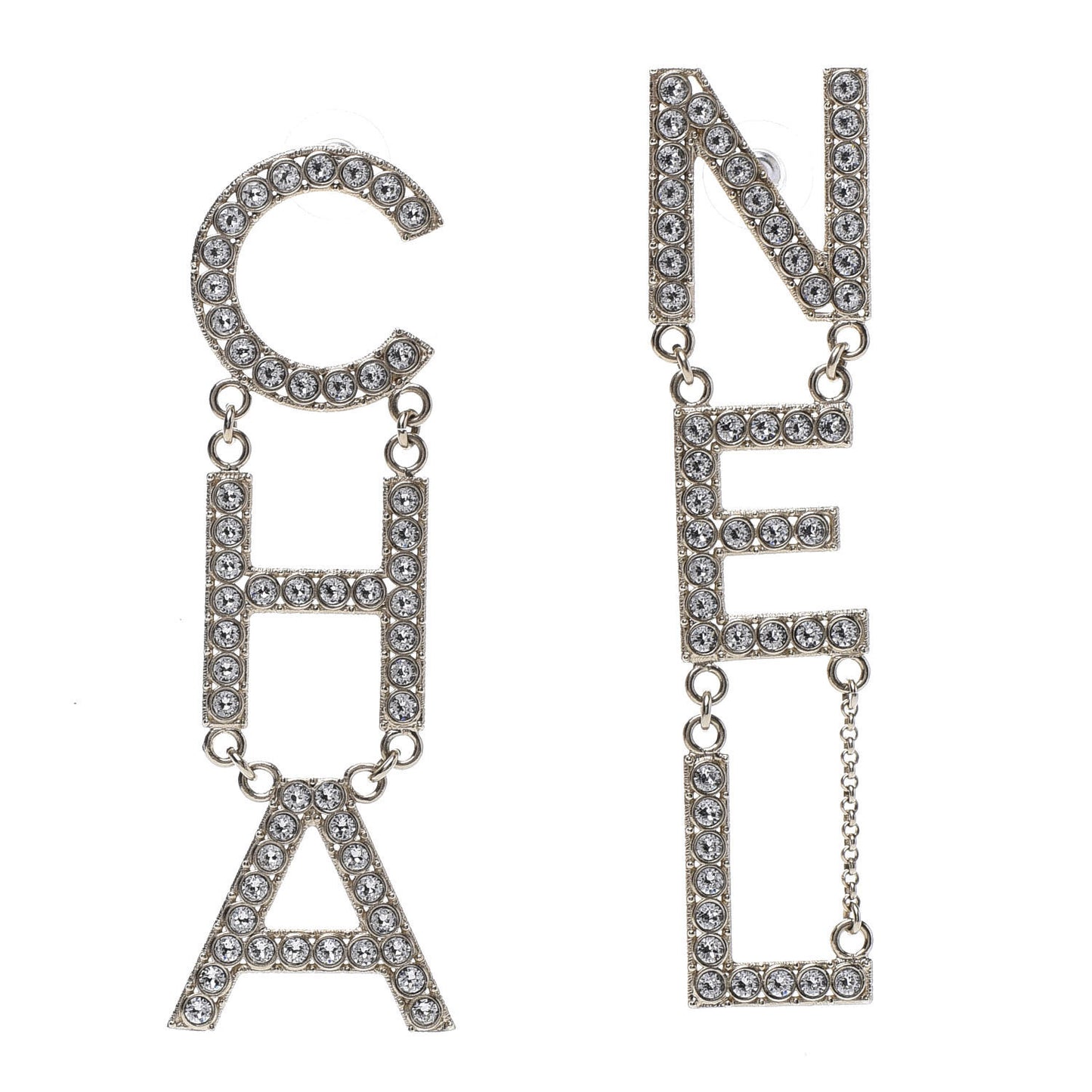 Crystal Cha-Nel Logo Drop Earrings Gold