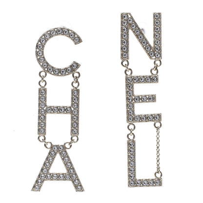 Chanel Crystal Cha-Nel Logo Drop Earrings Gold 1 of 5