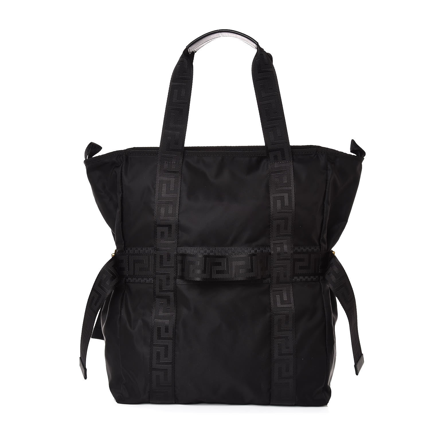Versace Nylon Greek Chain Tote Black 1 of 8