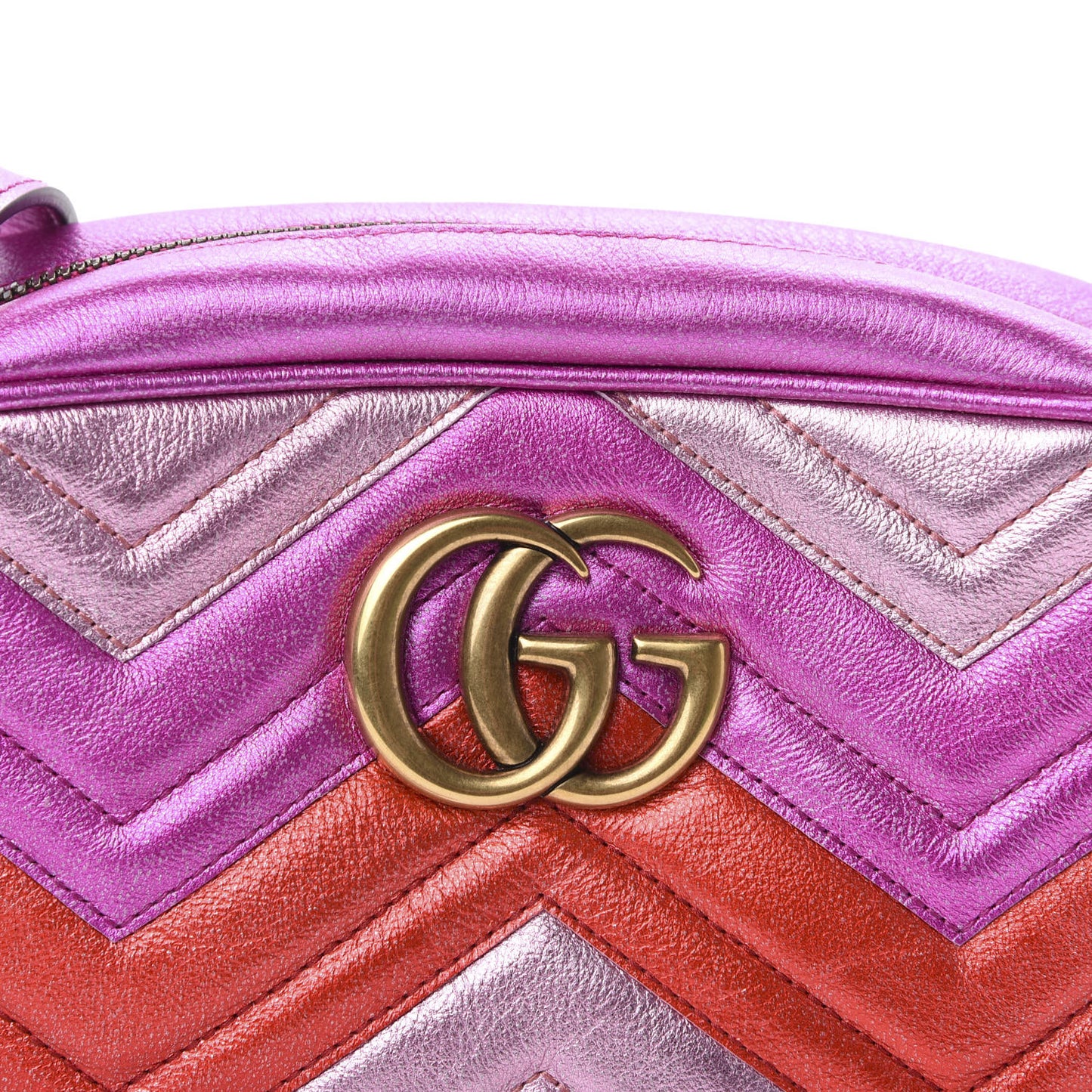 Laminated Nappa Matelasse Small GG Marmont Chain Shoulder Bag Fuxia Rosso Rosa