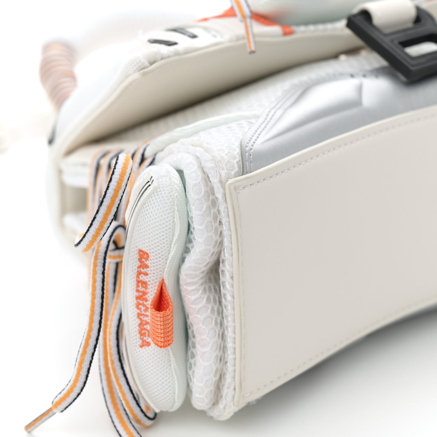 Faux Calfskin Fabric Glow In The Dark Small Sneakerhead Top Handle Bag White Orange