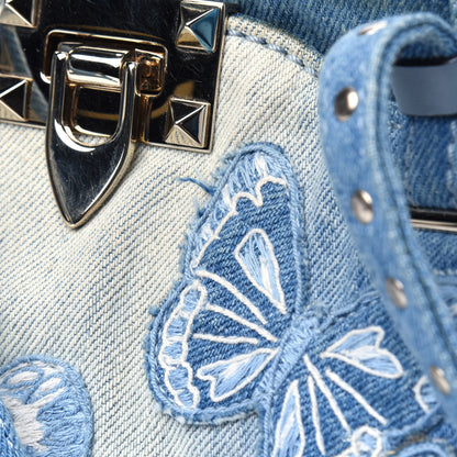 Valentino Garavani Denim Butterfly Embroidered Small Rockstud Tote Light Denim 9 of 13