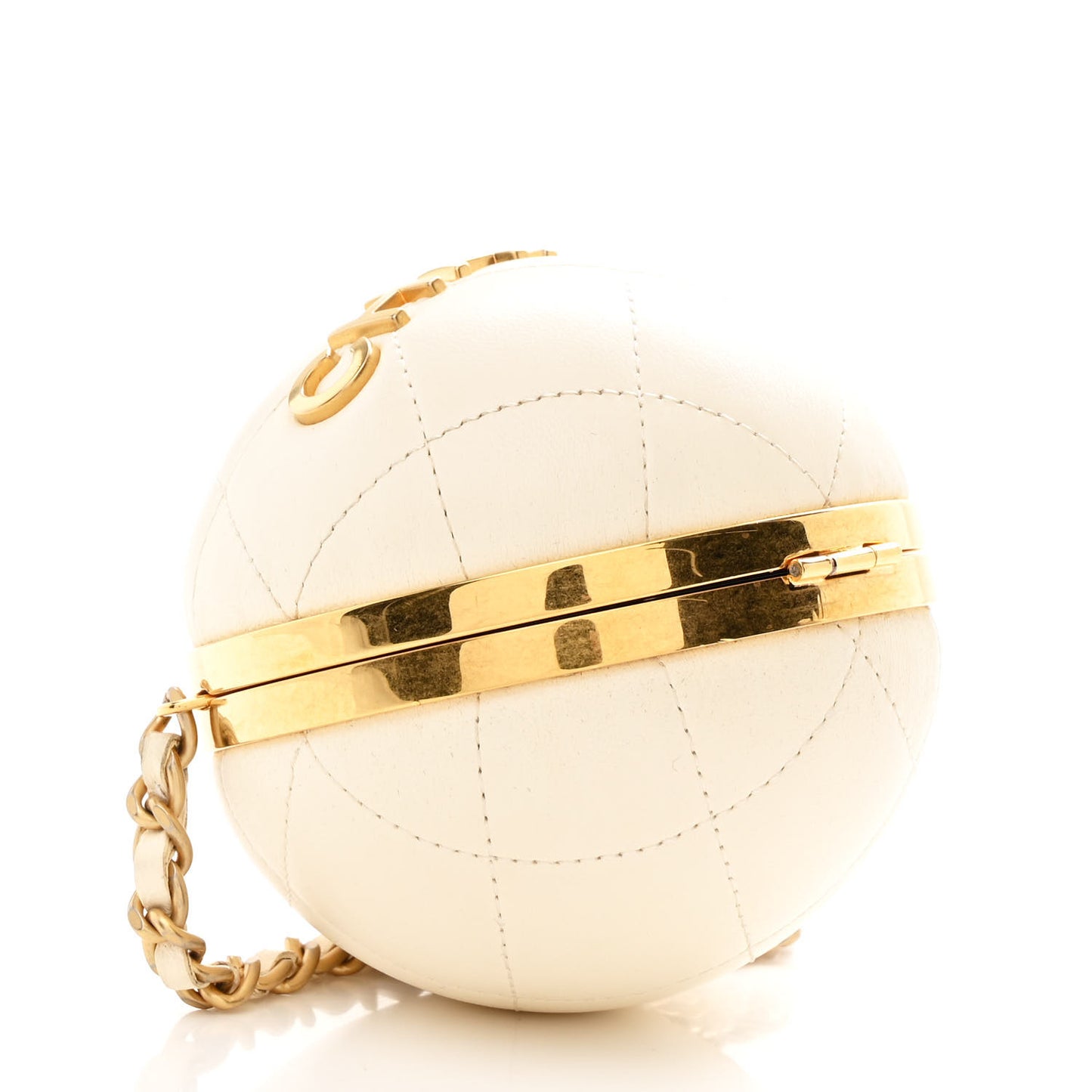 Lambskin Quilted Sphere Minaudiere Chain Clutch White