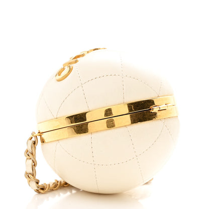 Chanel Lambskin Quilted Sphere Minaudiere Chain Clutch White 3 of 9