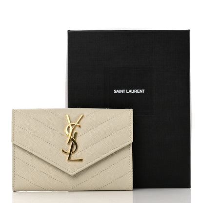 Saint Laurent Grain De Poudre Matelasse Chevron Small Monogram Envelope Wallet Crema Soft 7 of 7