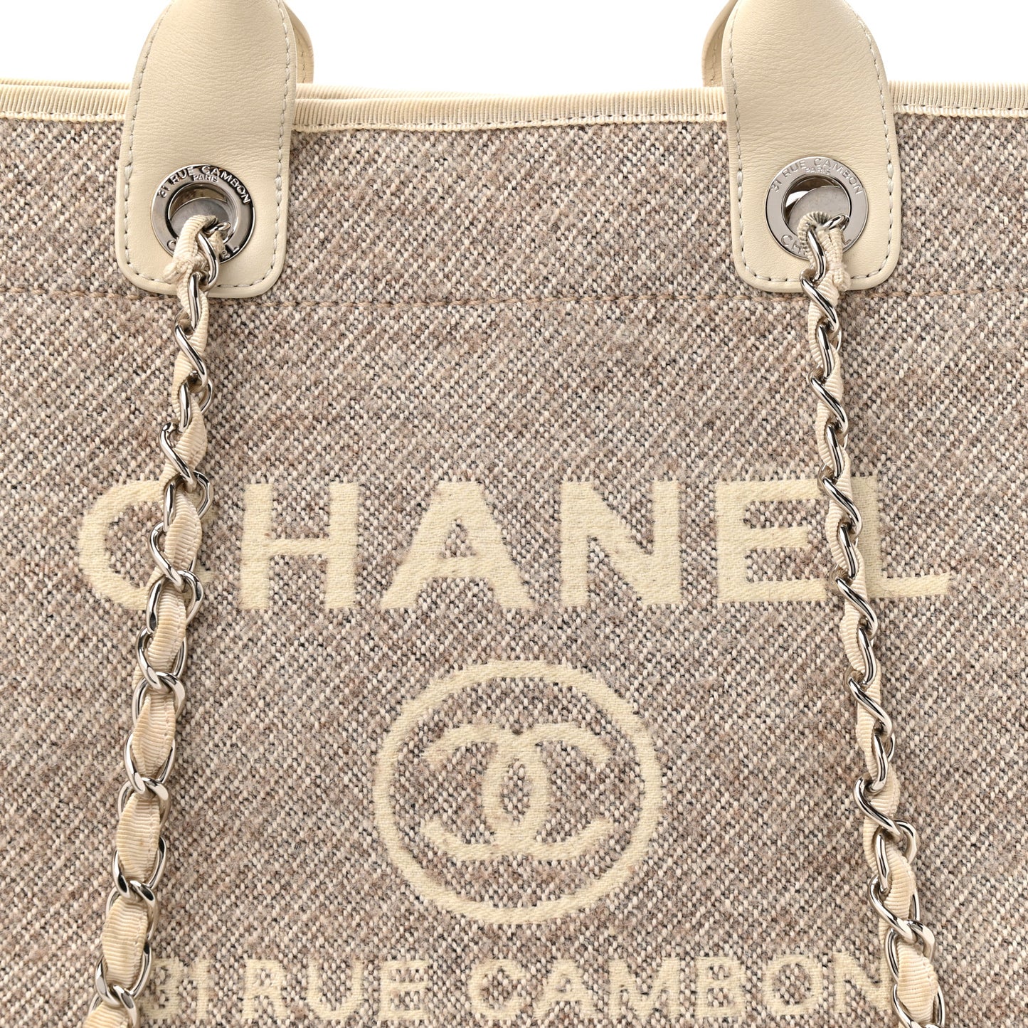 Mixed Fibers Calfskin Medium Deauville Tote Beige White