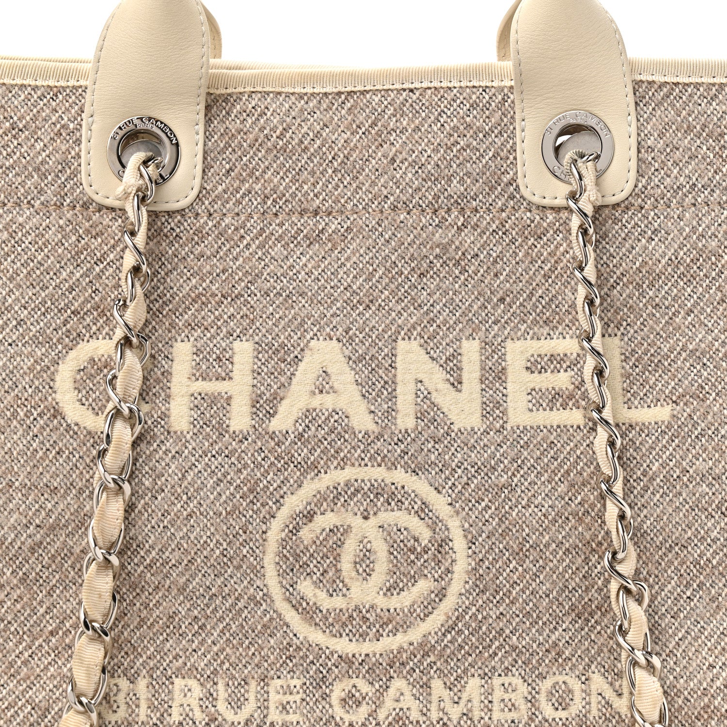Chanel Mixed Fibers Calfskin Medium Deauville Tote Beige White 8 of 12