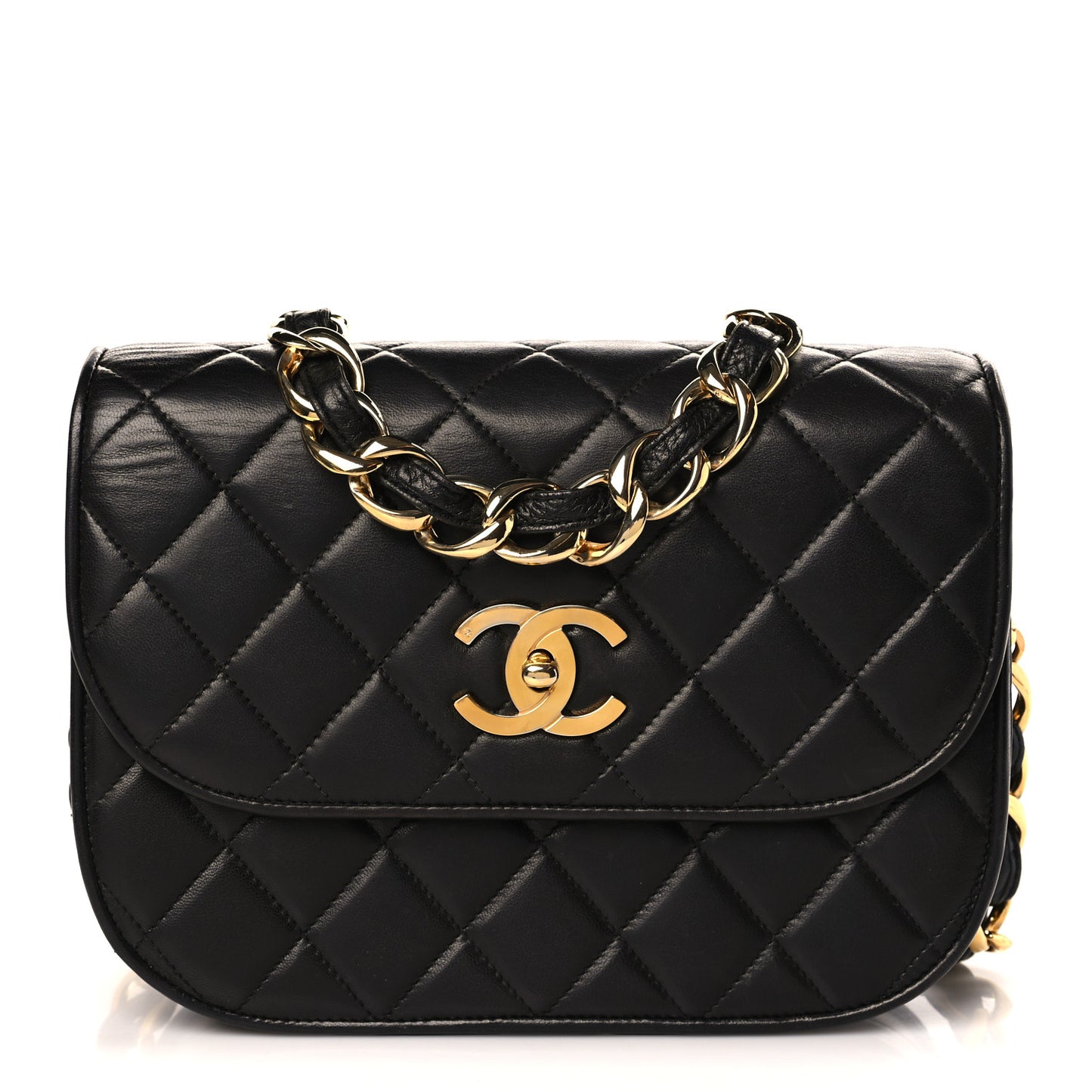 Lambskin Quilted Round Flap Black