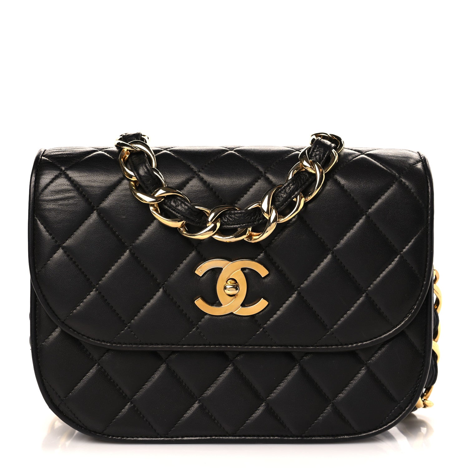Chanel Lambskin Quilted Round Flap Black 1 of 10