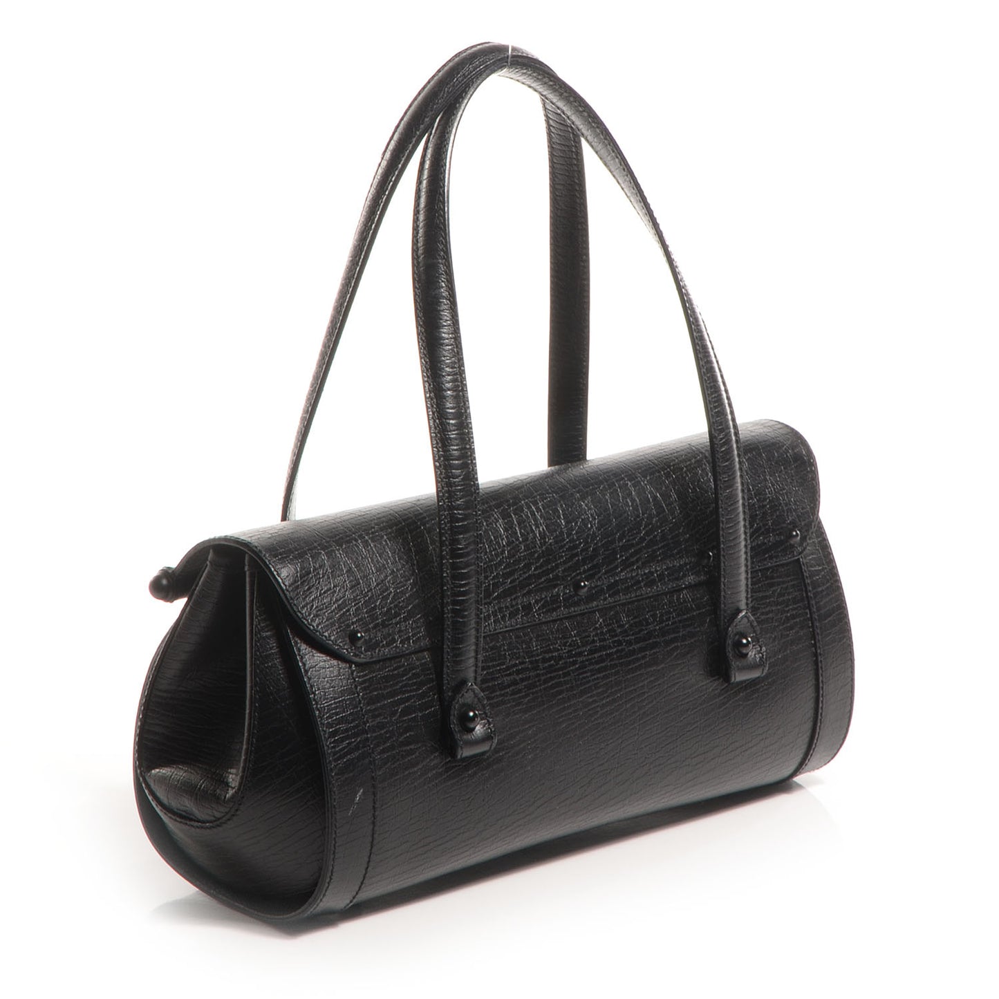 Leather Bamboo Bullet Tote Bag Black