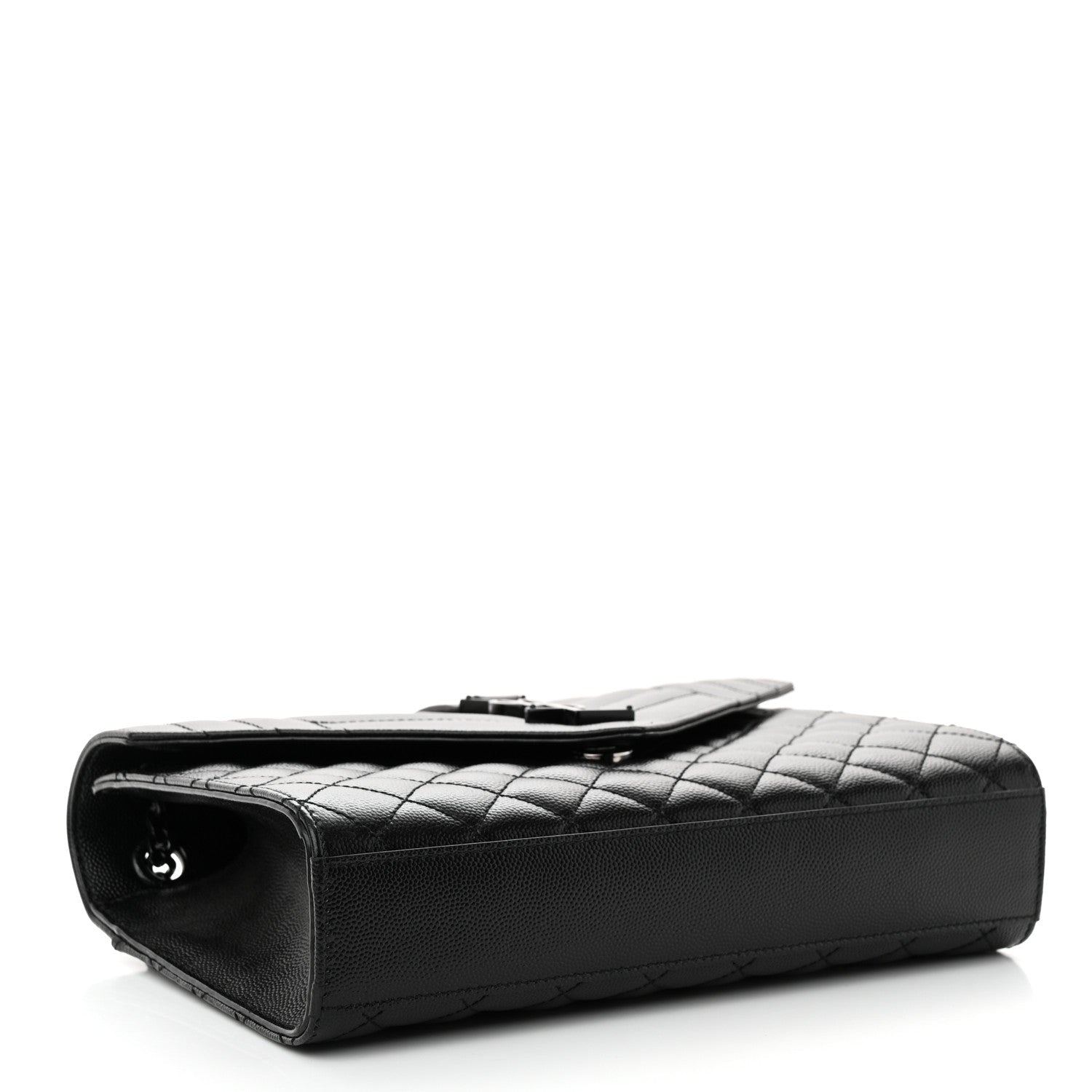 Saint Laurent Grain De Poudre Textured Mixed Matelasse Triquilt Medium Monogram Monochrome Satchel Black 4 of 12