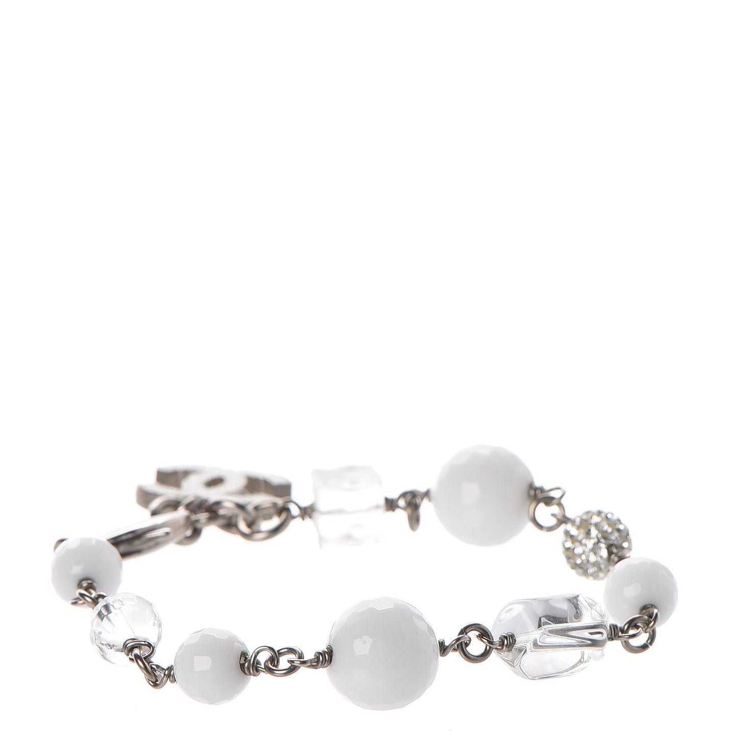 Crystal Beaded CC Bracelet White Silver