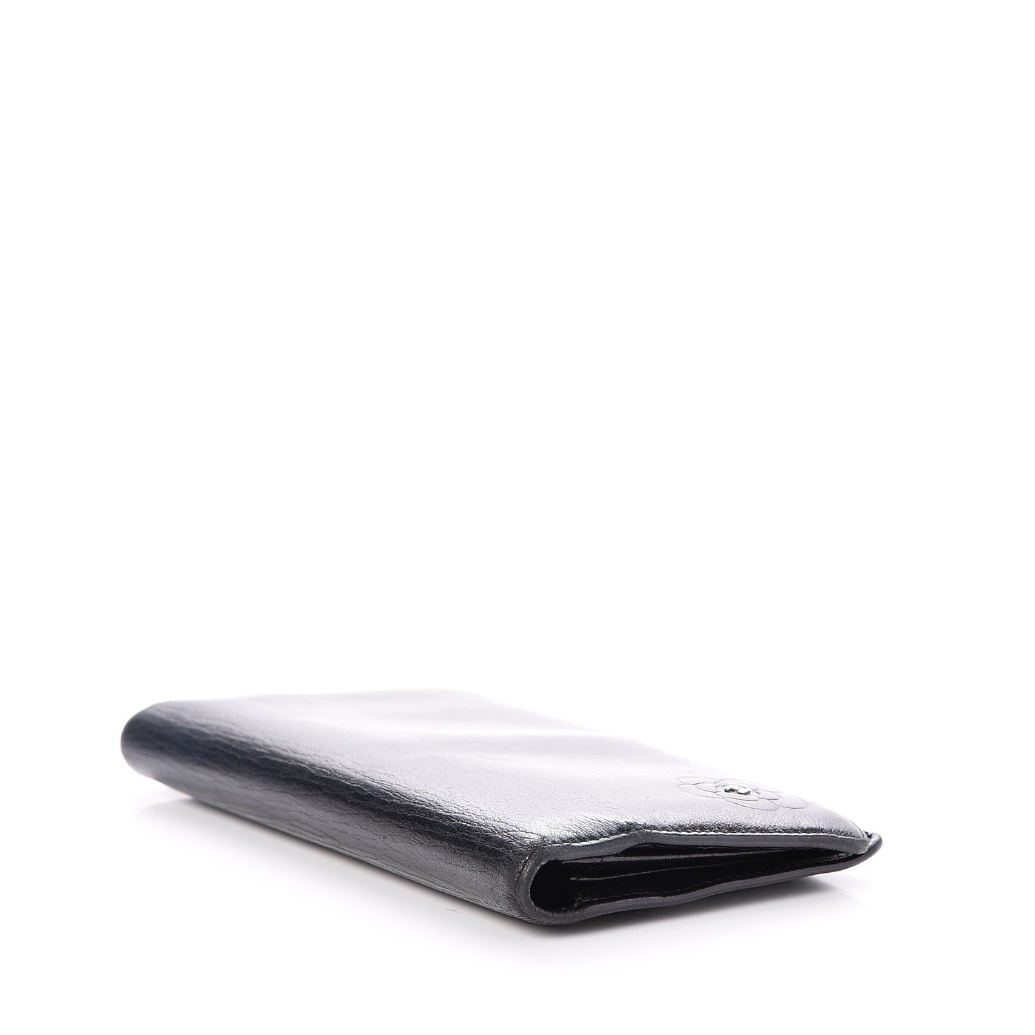Chanel Goatskin Camellia Embossed Yen Wallet Black 4 of 9