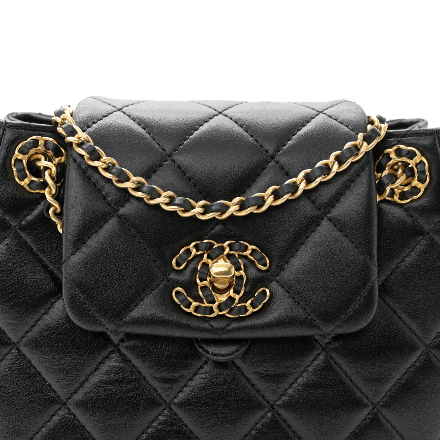 Lambskin Quilted Braided CC Accordion Flap Bag Black