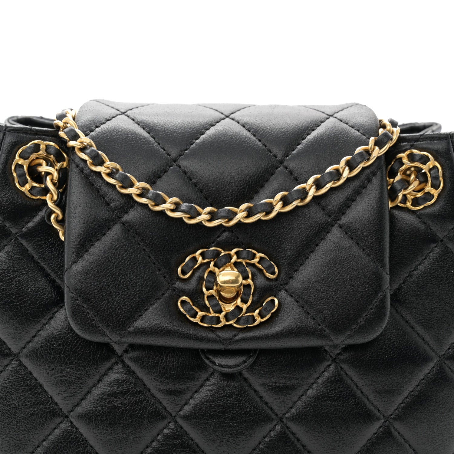 Chanel Lambskin Quilted Braided CC Accordion Flap Bag Black 8 of 11