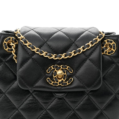 Chanel Lambskin Quilted Braided CC Accordion Flap Bag Black 8 of 11