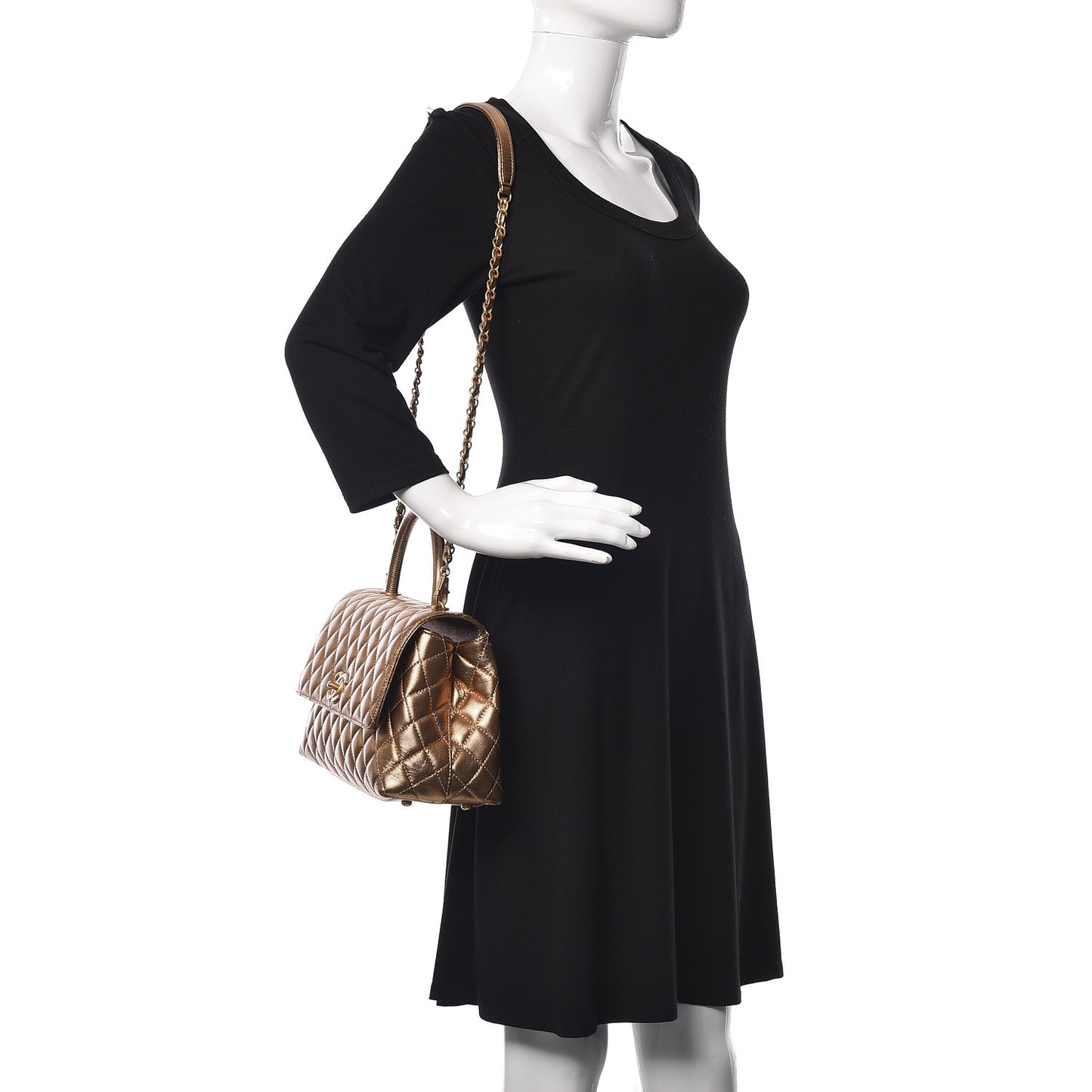 Metallic Caviar Quilted Small Coco Handle Flap Gold