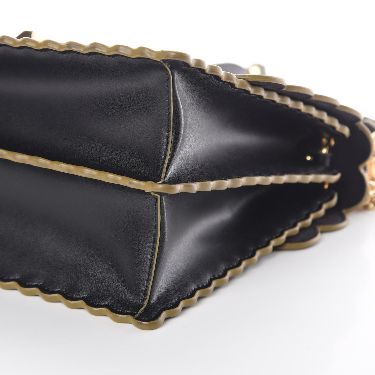 Vitello Liberty Scalloped Studded Kan I Shoulder Bag Black