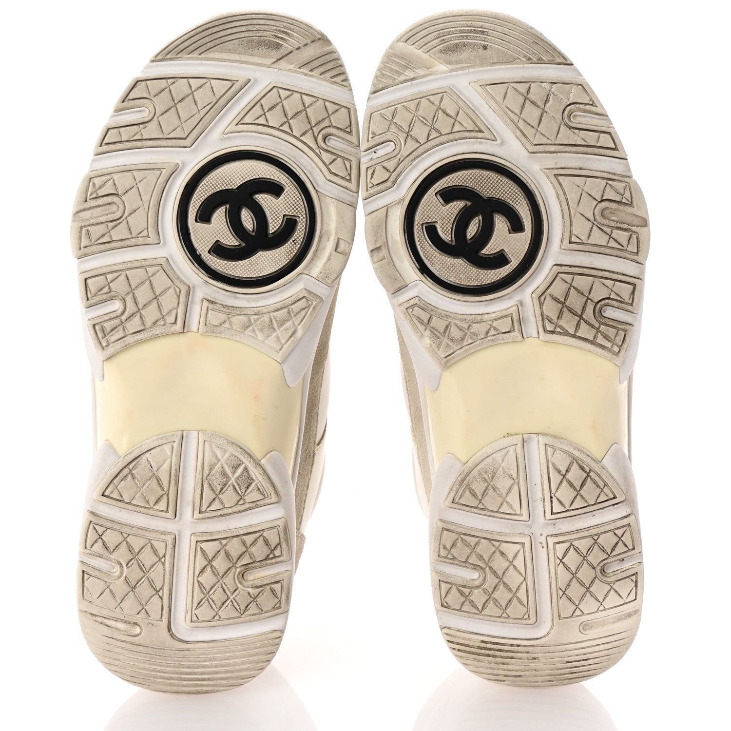 Chanel Suede Calfskin Fabric CC Sneakers 35 White 6 of 8