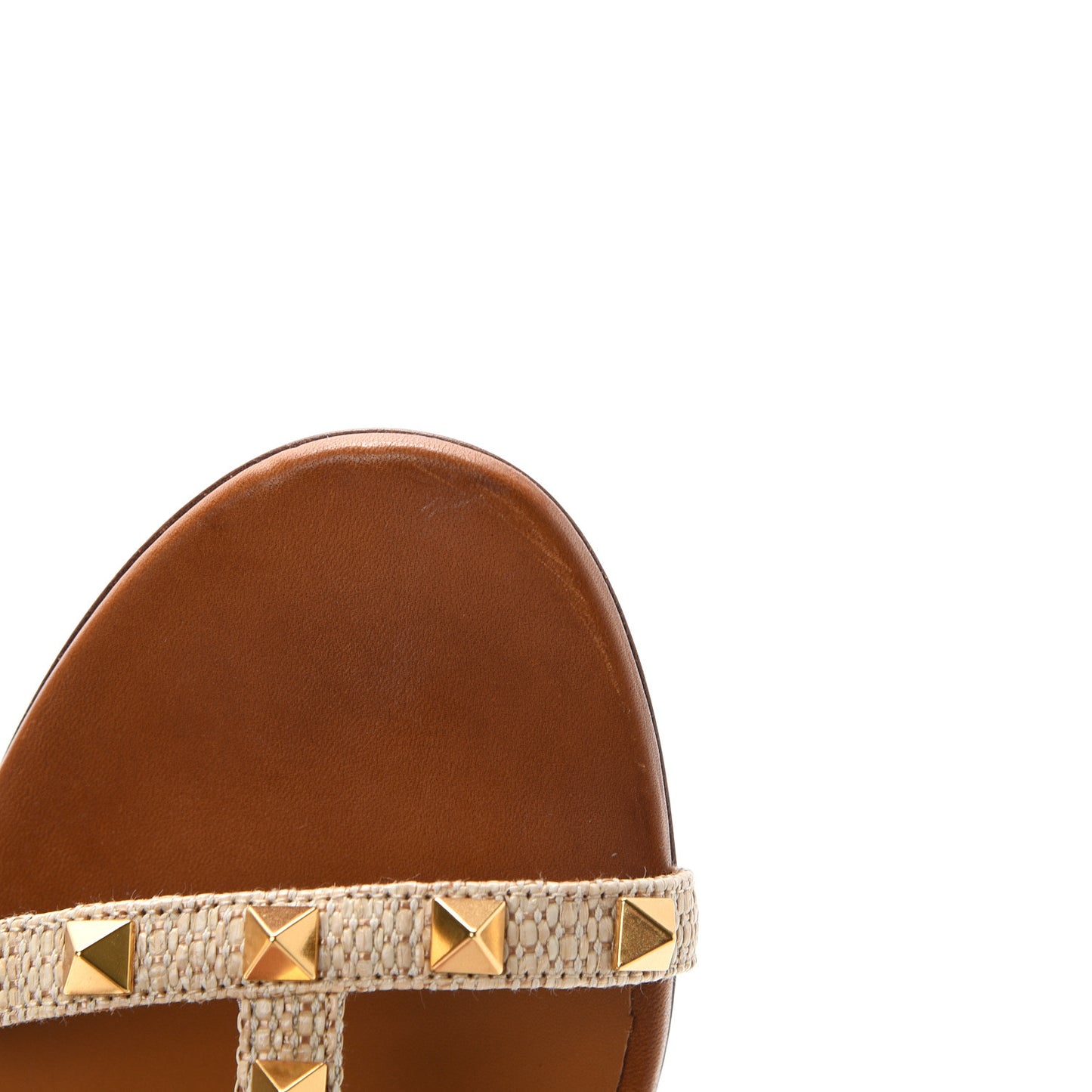 Raffia Calfskin Rockstud 60mm Caged Slide Sandals 38 Naturale