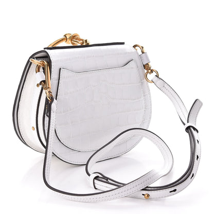 Chloe Suede Calfskin Crocodile Embossed Small Nile Bracelet Bag Brilliant White 3 of 11
